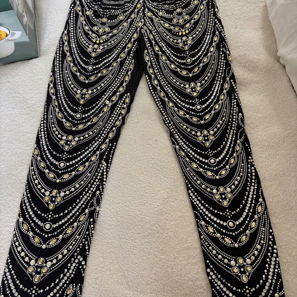 Grayse Black Embellished Rhinestone Pearl Dress Pants Size Medium NWT